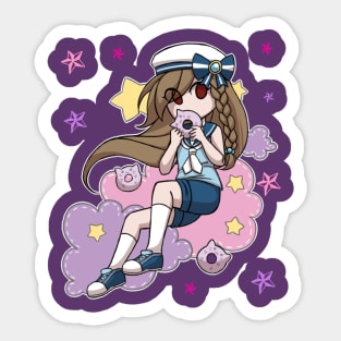 Anime Sailor Girl eating Cat Donut Sticker